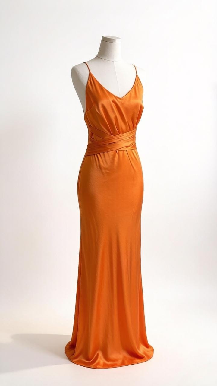 Custom Orange V Neck Mulberry Silk Dress