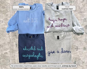 Hand-Embroidered Crewneck Sweater – Custom Chain Stitch Text (Lingua Franca Style)