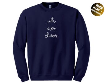 Cats over Chaos, PERSONALIZED TEXT, Lingua Franca style, Christmas Gift, Chain Stitch