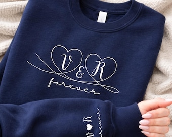 Personalized Couples Crewneck Sweatshirt – Initials Heart Design, Forever Sweatshirt, Custom Anniversary Gift