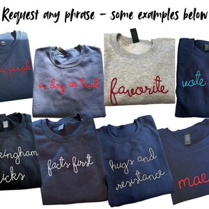 embroidered crewneck inspirational phrase custom embroidery pro democracy human rights, feminism, women's march image 2