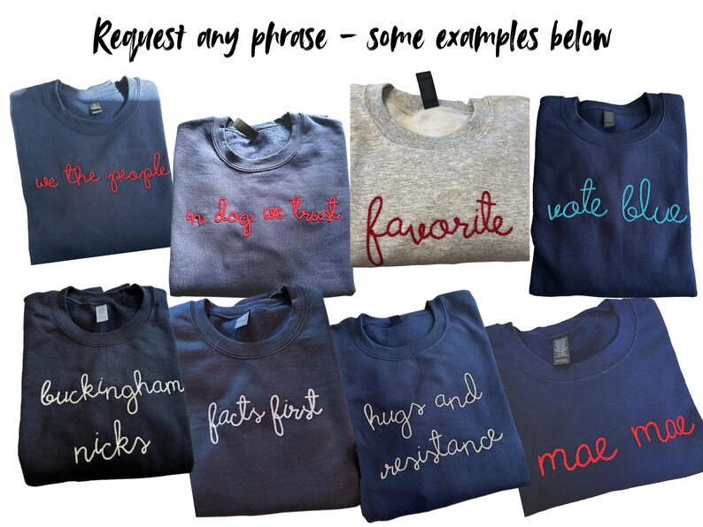 embroidered crewneck inspirational phrase custom embroidery pro democracy human rights, feminism, women's march image 2