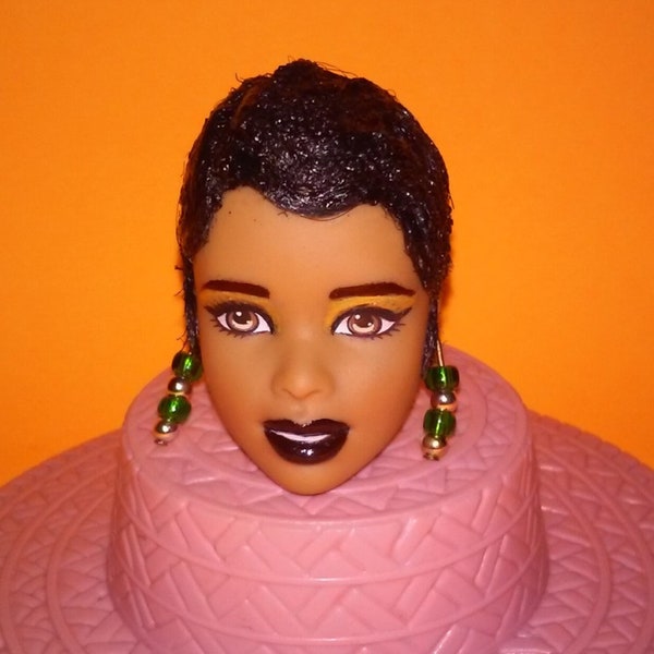 Barbie Doll Head with Finger waves Hair Custom Ooak