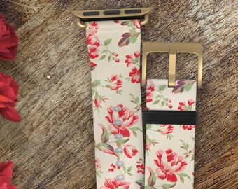 Floral Apple Watch Band: Vegan Leather iWatch Strap, Boho Chic