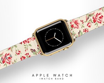 Floral Apple Watch Band: Vegan Leather iWatch Strap, Boho Chic