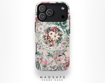 Custodia MagSafe per iPhone con motivo floreale: design boho acquerello, iPhone 14/15/16