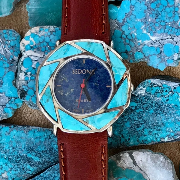 Southwest Turquoise, Lapis Lazuli, and Silver Watch, Sedona Brand (NOS)
