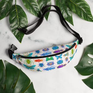 Colorful Bug Print Fanny Pack, Beetle Design Waist Bag, Bright Bug/Beetle Crossbody Bag, Trendy Bug Bag Gift
