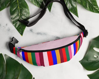 Unique fanny pack with vibrant design, trendy cross body bag, durable fanny pack, colorful crossbody bag, art design bag, artsy fanny pack