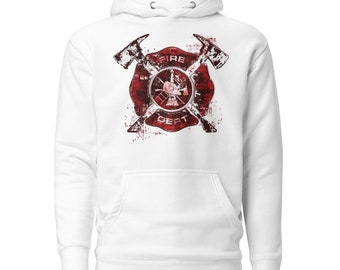 Sudadera con capucha de bombero - Logotipo desgastado del Departamento de Bomberos de Florian Cross (Blanco)