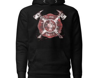 Sudadera con capucha de bombero - Logotipo desgastado del Departamento de Bomberos de Florian Cross (colores oscuros)