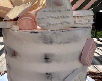 Faux semi naked macaron decorated cake