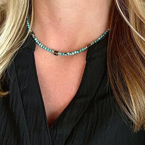 turquoise necklace, beaded necklace, turquoise beaded necklace, minimalist necklace, dainty turquoise necklace