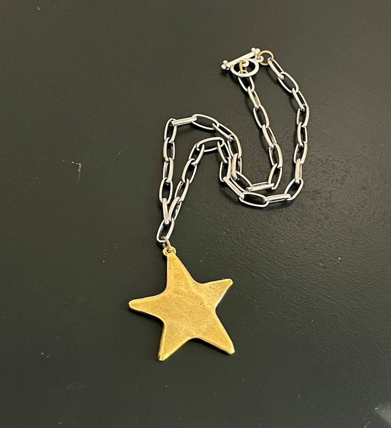 Gold Star Pendant Necklace, Gift for Her With Silver Chain. Sterling