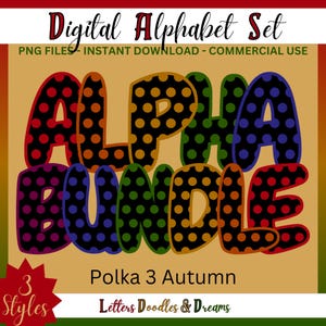 Vintage Rainbow Polka Dot Digital Alphabet Set, druckbare PNG Alpha Pack, Doodle Clipart Buchstaben, kommerzielle Nutzung & individuelle Wortkunst