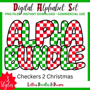 Weihnachten Dame Digitales Alphabet Set, druckbares PNG Alpha Pack Design, Doodle Clipart Buchstaben für kommerzielle Nutzung & individuelles Weihnachtsgeschenk