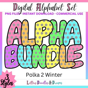 Pastel Helle Polka Dot Buchstabe Doodle Schriftart Druckbare Digitale Alphabet Set PNG Clipart Alpha Pack Kommerzielle Nutzung & DIY Wort Kunst Handwerk Geschenk