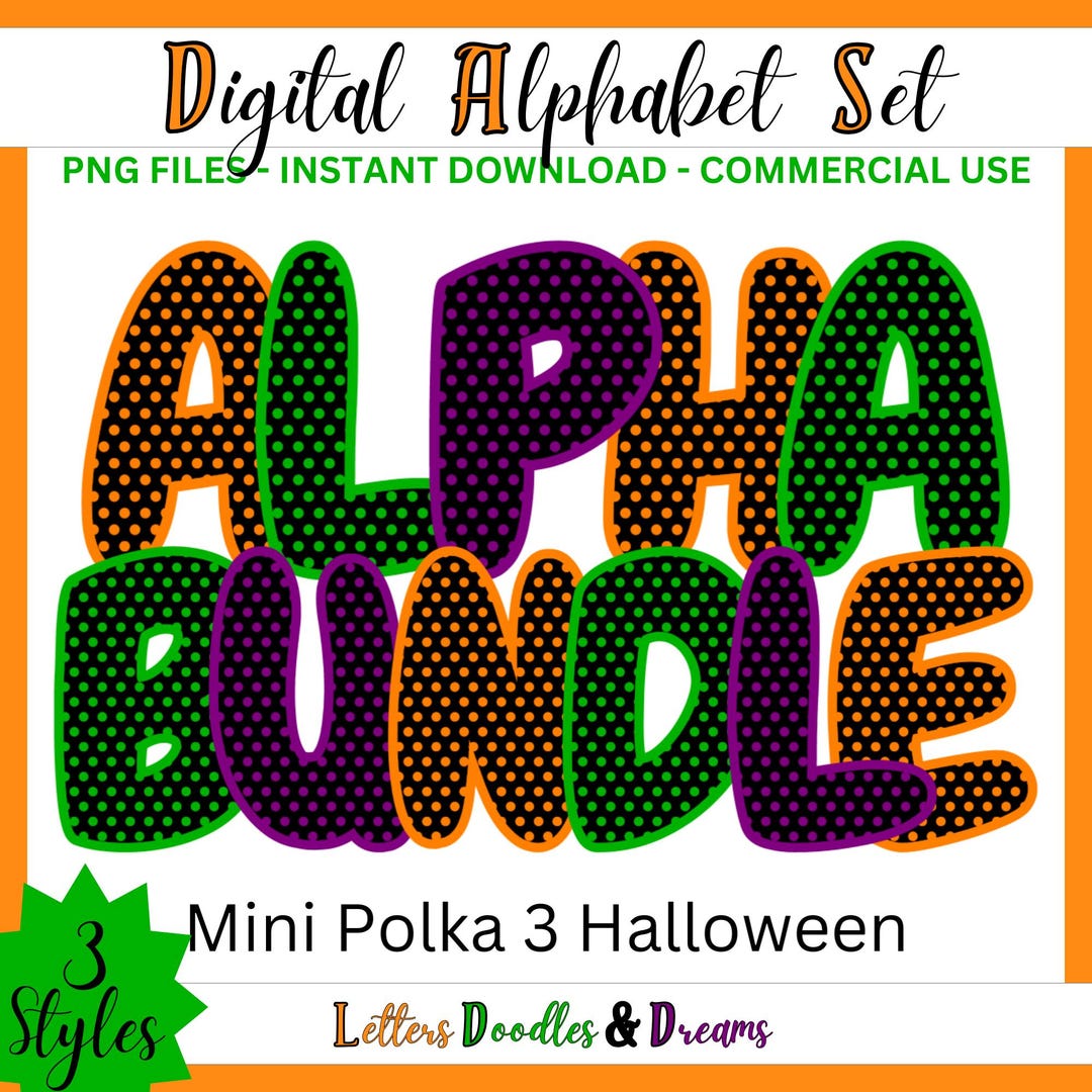 Halloween Mini Polka Digital Alphabet Set, Printable PNG Alpha Pack ...