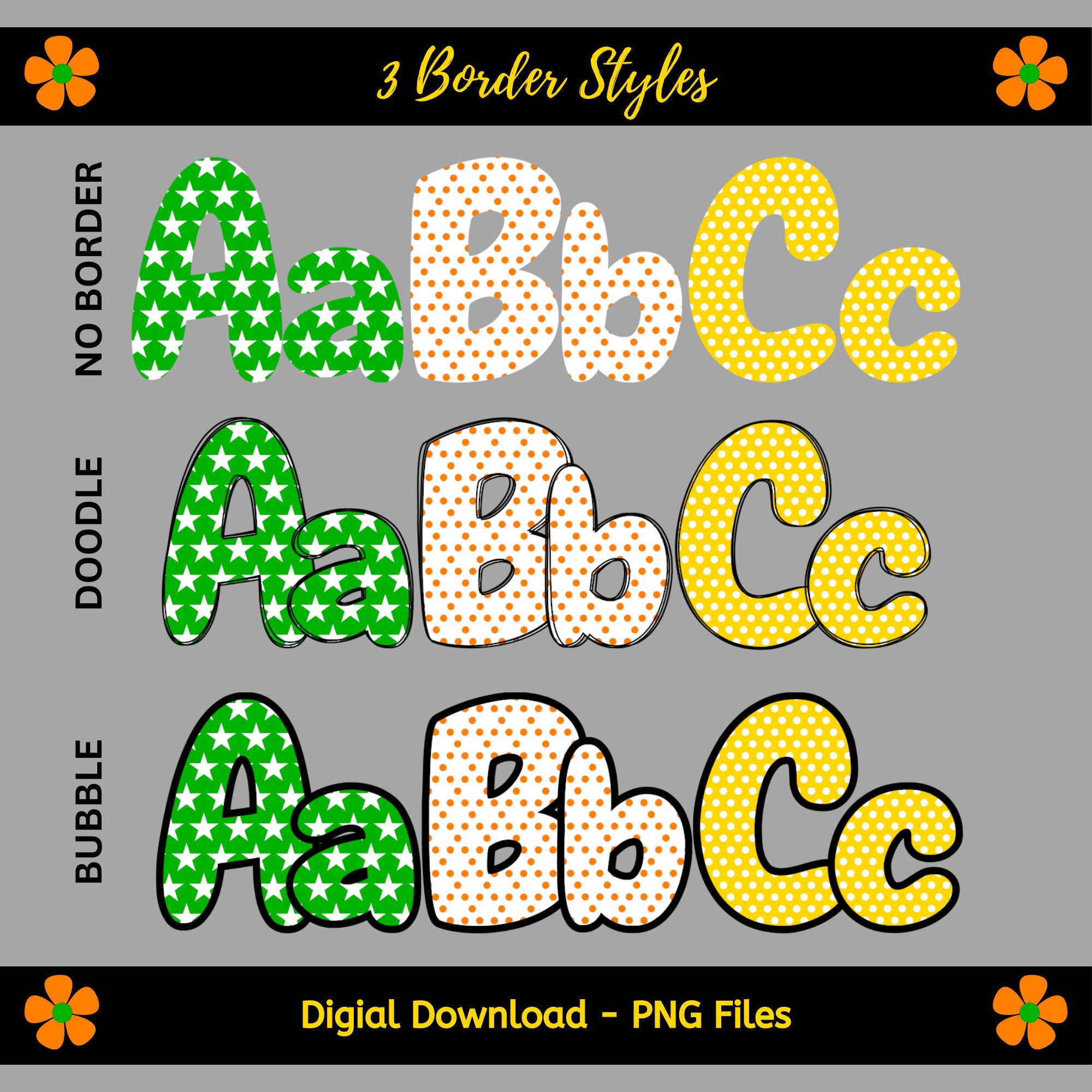 Stars & Polkas Digital Alphabet Set, Printable PNG Alpha Pack Design ...