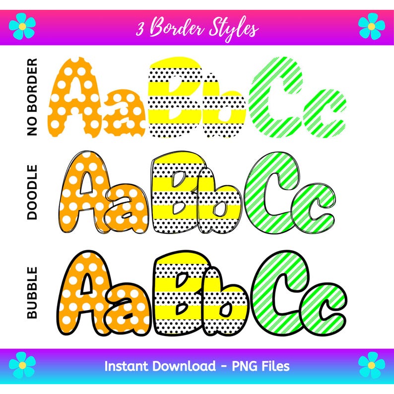 Polkas & Stripes Digital Alphabet Set, Printable PNG Alpha Pack Design ...