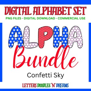 Stars & Polkas Digitales Alphabet Set, druckbares PNG Alpha Pack Design, Doodle Clipart Buchstaben für kommerzielle Nutzung und persönliche benutzerdefinierte Kunst