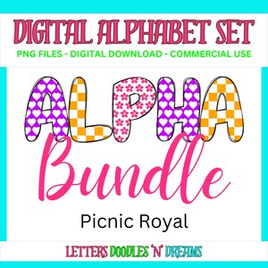 Herzen & Blumen Digitales Alphabet Set, druckbares PNG Alpha Pack Design, Doodle Clipart Buchstaben für kommerzielle Nutzung und persönliche kundenspezifische Kunst