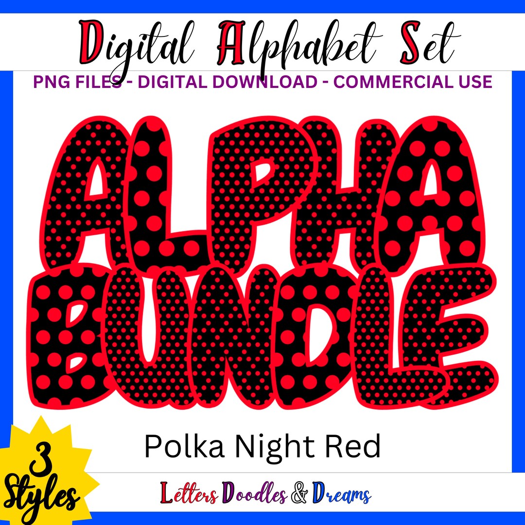 Red Polka Dot Digital Alphabet Set, Printable PNG Alpha Pack Design ...