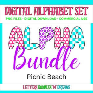 Herzen & Blumen Digitales Alphabet Set, druckbares PNG Alpha Pack Design, Doodle Clipart Buchstaben für kommerzielle Nutzung und persönliche kundenspezifische Kunst