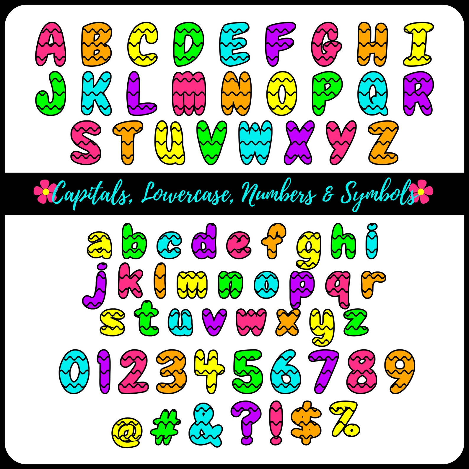 Bright Waves Digital Alphabet Set, Printable PNG Alpha Pack Design ...