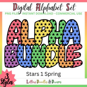 Pastell Sterne Digitales Alphabet Set, druckbares PNG Alpha Pack Design, Doodle Clipart Buchstaben für kommerzielle Nutzung und personalisierte individuelle Geschenke