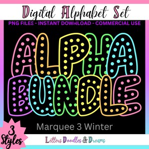 Pastell Hell Marquee Dot Doodle Buchstabe Schriftart Druckbare Digitale Alphabet Set PNG Clipart Alpha Pack Kommerzielle Nutzung & DIY Wort Kunst Handwerk Geschenk