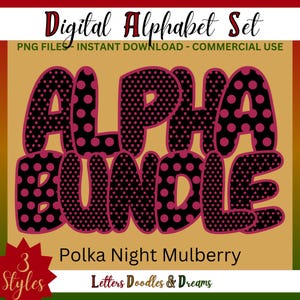 Mauve Pink Polka Dot Digitales Alphabet Set, druckbare PNG Alpha Pack, Doodle Clipart Buchstaben für kommerzielle Nutzung & individuelle Wortkunstgeschenke