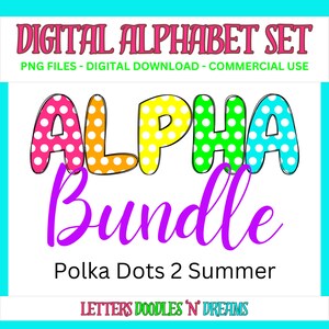 Helle Polka Dots Digitales Alphabet Set, druckbares PNG Alpha Pack Design, Doodle Clipart Buchstaben für kommerzielle Nutzung und persönliche benutzerdefinierte Kunst
