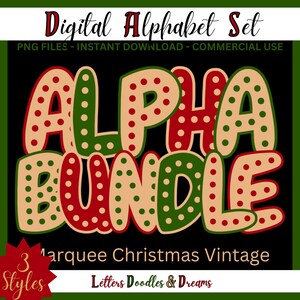 Weihnachten Marquee Dots Digital Alphabet Set, druckbare PNG Alpha Pack, Doodle Clipart Buchstaben, kommerzielle Nutzung, benutzerdefinierte Weihnachtsgeschenke