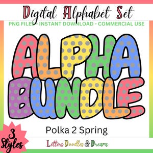Pastel Polka Dot Alpha Doodle Letter Lettertype PNG Clipart afdrukbaar digitaal alfabet commercieel gebruik, DIY Party Decor Craft Tshirt cadeau voor baby
