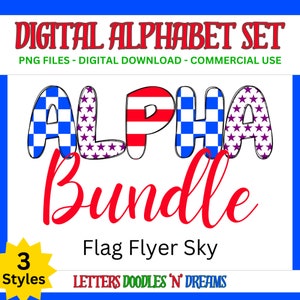 Dame & Sterne Digitales Alphabet Set, druckbares PNG Alpha Pack Design, Doodle Clipart Buchstaben für kommerzielle Nutzung und persönliche kundenspezifische Kunst