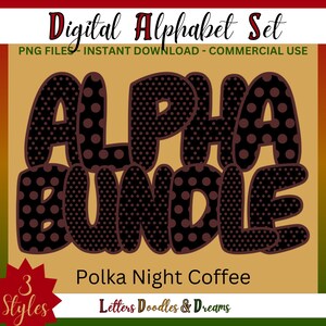 Muted Grey Polka Dot Digital Alphabet Set, druckbare PNG Alpha Pack, Doodle Clipart Buchstaben für kommerzielle Nutzung & individuelle Wortkunstgeschenke