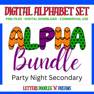 Sterne & Luftschlangen Digitales Alphabet Set, druckbares PNG Alpha Pack Design, Doodle Clipart Buchstaben für kommerzielle Nutzung und persönliche benutzerdefinierte Kunst
