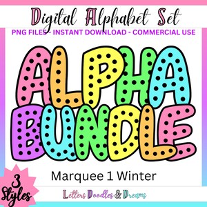 Pastell Hell Marquee Dot Doodle Buchstabe Schriftart Druckbare Digitale Alphabet Set PNG Clipart Alpha Pack Kommerzielle Nutzung & DIY Wort Kunst Handwerk Geschenk
