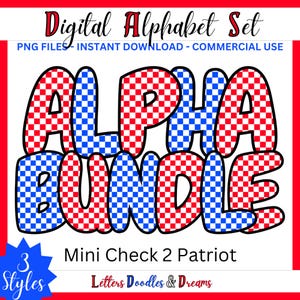 Vaterländisch Mini Check Digitales Alphabet Set, druckbares PNG Alpha Pack Design, Doodle Clipart Buchstaben, kommerzielle Nutzung und benutzerdefinierte Wahlausrüstung