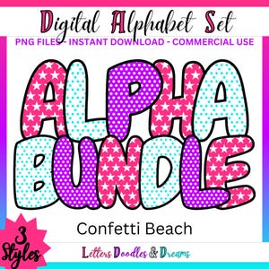 Stars & Polkas Digitales Alphabet Set, druckbare PNG Alpha Pack, Doodle Clipart Buchstaben für kommerzielle Nutzung und persönliche individuelle Geschenke