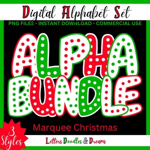 Weihnachten Marquee Dots Digital Alphabet Set, druckbare PNG Alpha Pack, Doodle Clipart Buchstaben, kommerzielle Nutzung, benutzerdefinierte Weihnachtsgeschenke