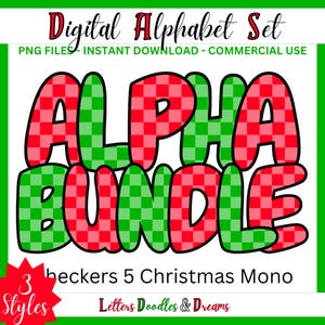 Alfabeto digital de damas navideñas, paquete de diseño PNG imprimible, letras prediseñadas de garabatos para uso comercial y regalos navideños personalizados
