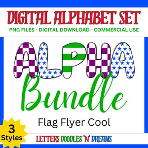 Dame & Sterne Digitales Alphabet Set, druckbares PNG Alpha Pack Design, Doodle Clipart Buchstaben für kommerzielle Nutzung und persönliche kundenspezifische Kunst