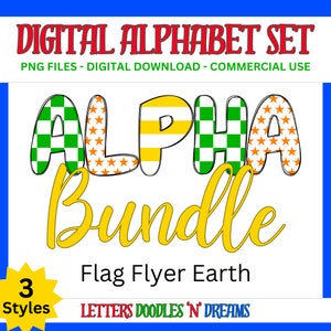 Dame & Sterne Digitales Alphabet Set, druckbares PNG Alpha Pack Design, Doodle Clipart Buchstaben für kommerzielle Nutzung und persönliche kundenspezifische Kunst