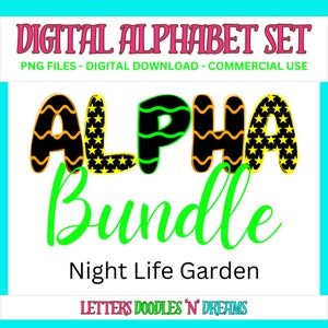 Sterne & Luftschlangen Digitales Alphabet Set, druckbares PNG Alpha Pack Design, Doodle Clipart Buchstaben für kommerzielle Nutzung und persönliche benutzerdefinierte Kunst