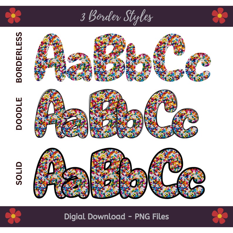 Sprinkles Digital Alphabet Set, Printable PNG Alpha Pack Design, Doodle ...
