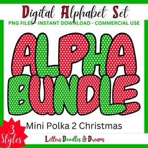 Weihnachten Mini Polka Digital Alphabet Set, druckbare PNG Alpha Pack Design, Doodle Clipart Buchstaben für kommerzielle Nutzung & individuelles Weihnachtsgeschenk