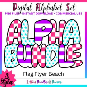 Dame & Sterne Digitales Alphabet Set, druckbare PNG Alpha Pack, Doodle Clipart Buchstaben für kommerzielle Nutzung und persönliche individuelle Geschenke