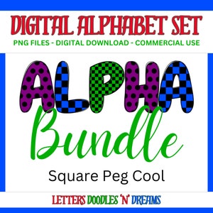 Polka & Checkers Digitales Alphabet Set, druckbares PNG Alpha Pack Design, Doodle Clipart Buchstaben für kommerzielle Nutzung und persönliche benutzerdefinierte Kunst
